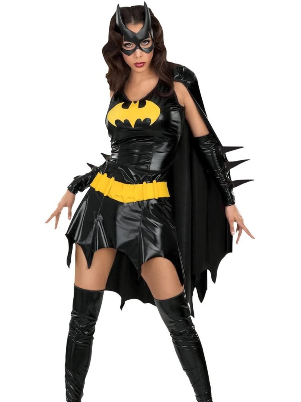 Batgirl Secret Wishes Costume Dress Cape Mask Glovelets Belt Boot tops Sz S 2-6